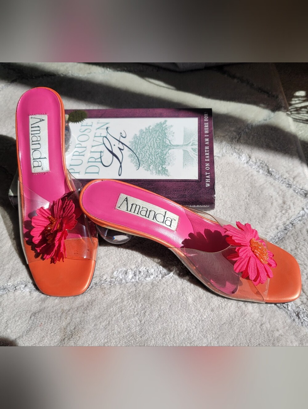 Women's Pink and Orange Floral Slide Sandals